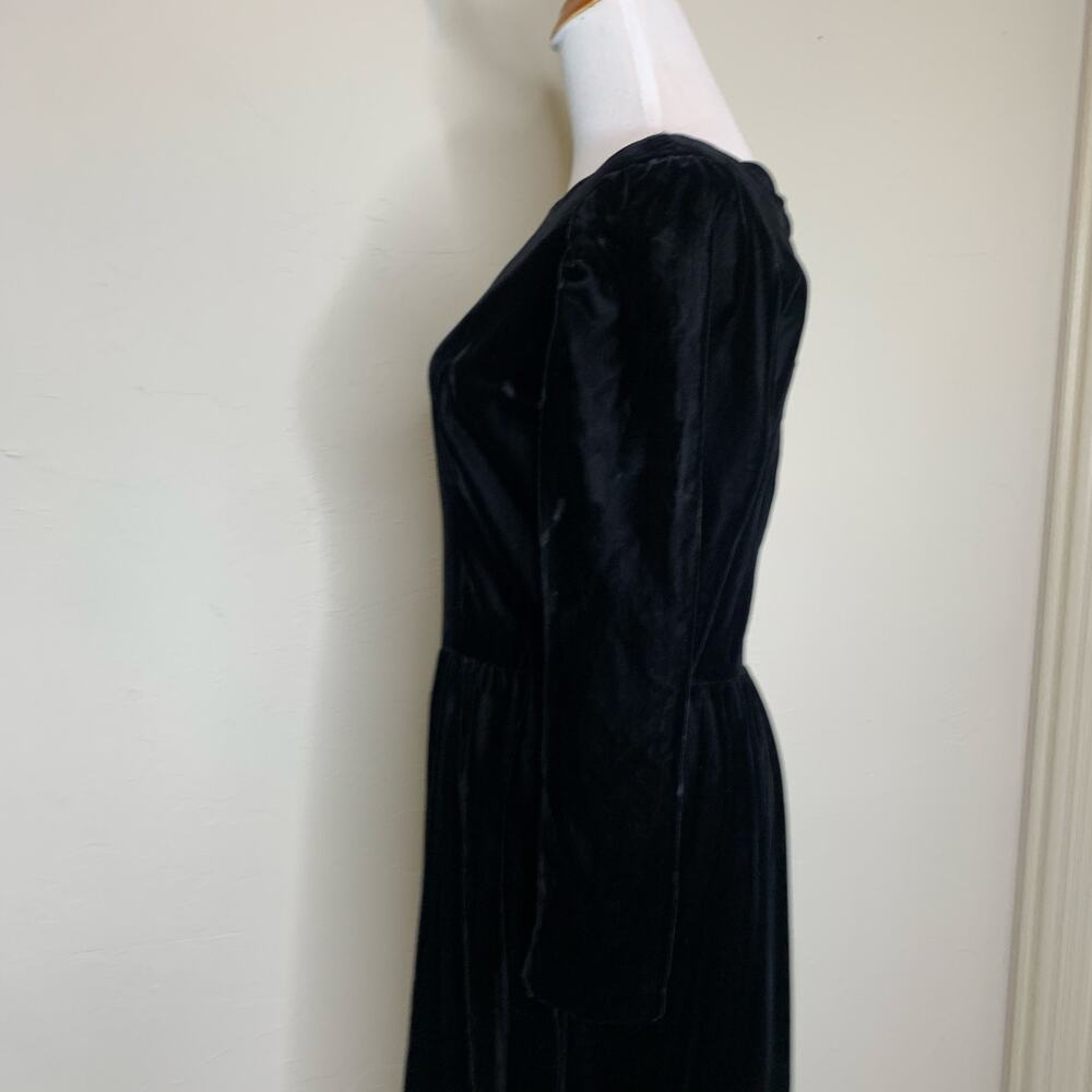 Lanz Black Velvet Bow Back Vintage Dress Sz 12 Medium - Picture 7 of 12